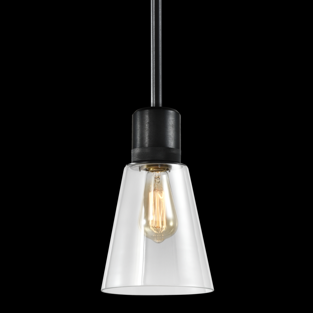 7&#34; E26 Clear Bell Glass Pendant Light, Satin Brushed Black Metal Finish