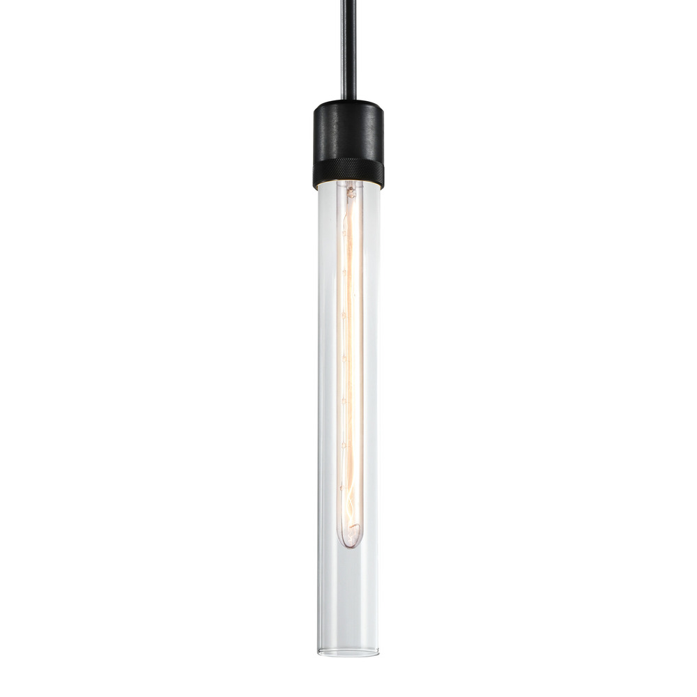 3&#34; E26 Cylindrical Pendant Light, 18&#34; Clear Glass and Satin Brushed Black Finish