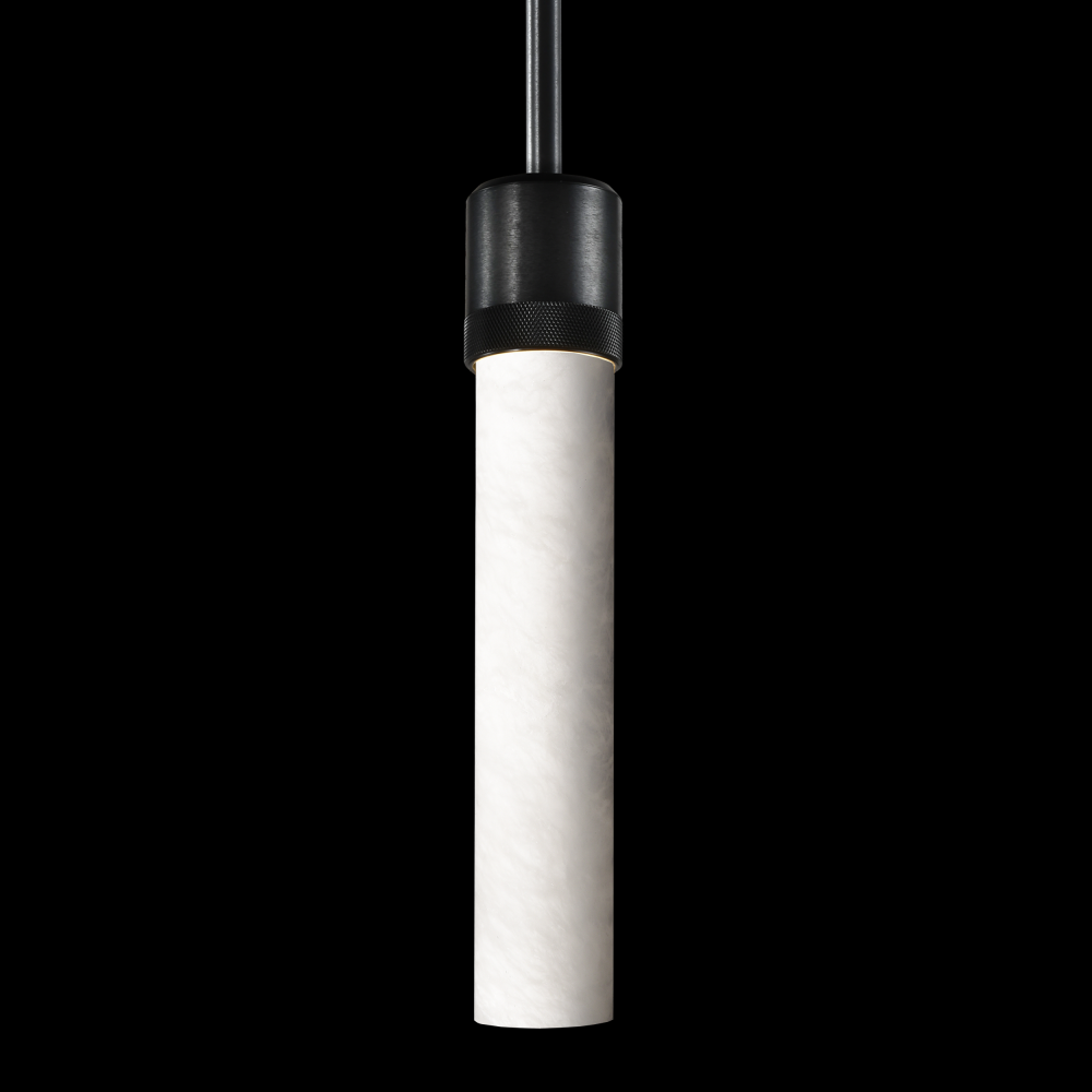 3&#34; E26 Cylindrical Pendant Light, 12&#34; Spanish Alabaster and Satin Brushed Black Finish