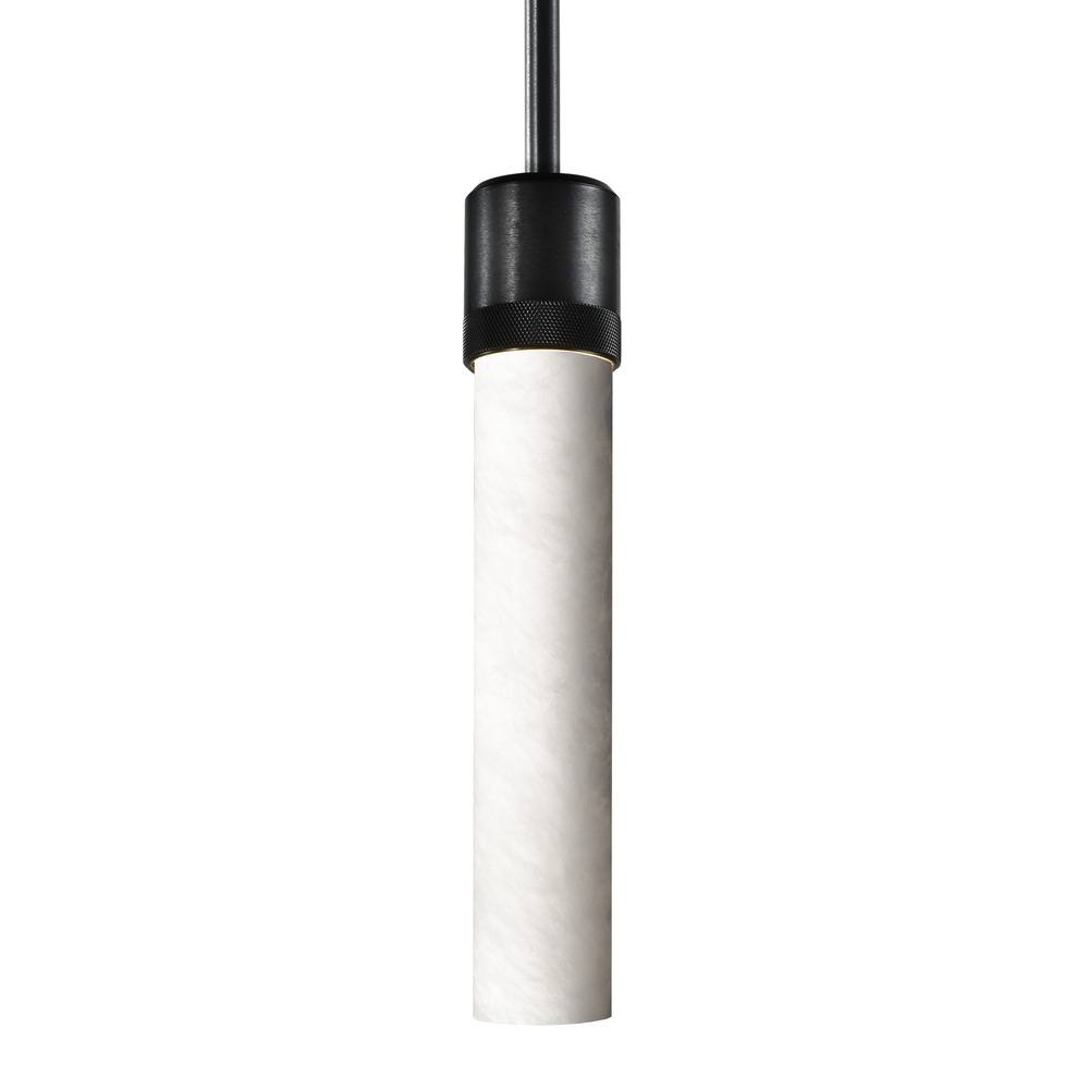 3&#34; E26 Cylindrical Pendant Light, 12&#34; Spanish Alabaster and Satin Brushed Black Finish