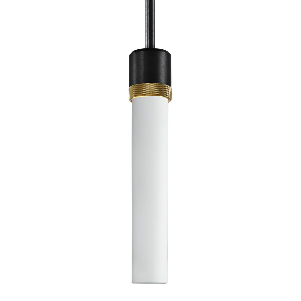 3&#34; E26 Cylindrical Pendant Light, 12&#34; Frosted Glass and Satin Brushed Black with Brass Finis