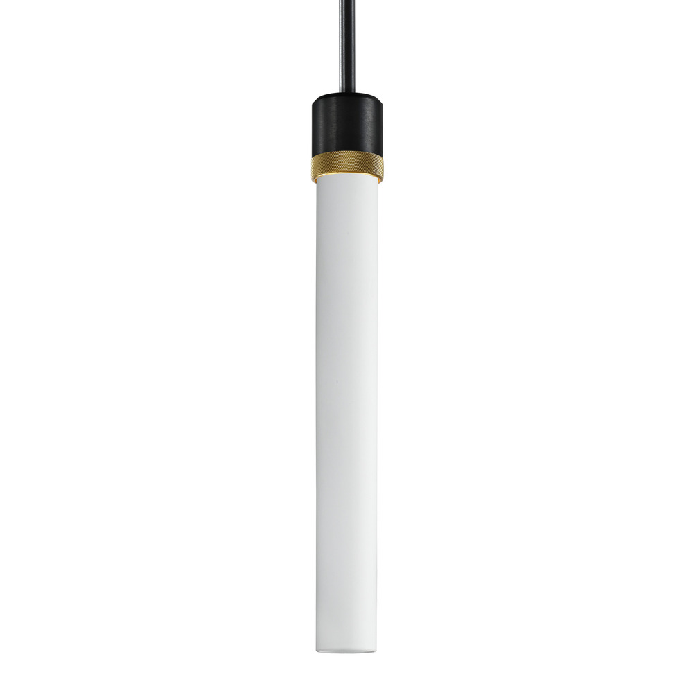 3&#34; E26 Cylindrical Pendant Light, 18&#34; Frosted Glass and Satin Brushed Black with Brass Finis