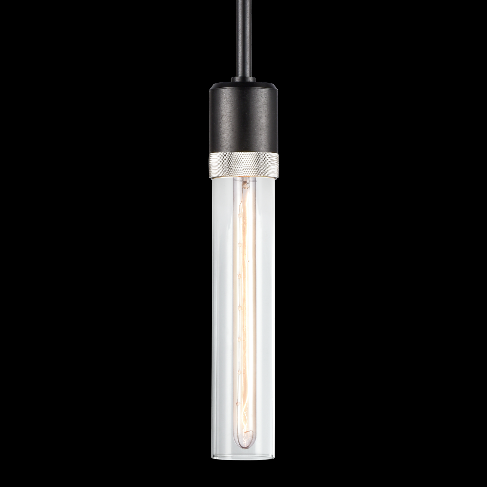 3&#34; E26 Cylindrical Pendant Light, 12&#34; Clear Glass and Satin Brushed Black with Nickel Finish