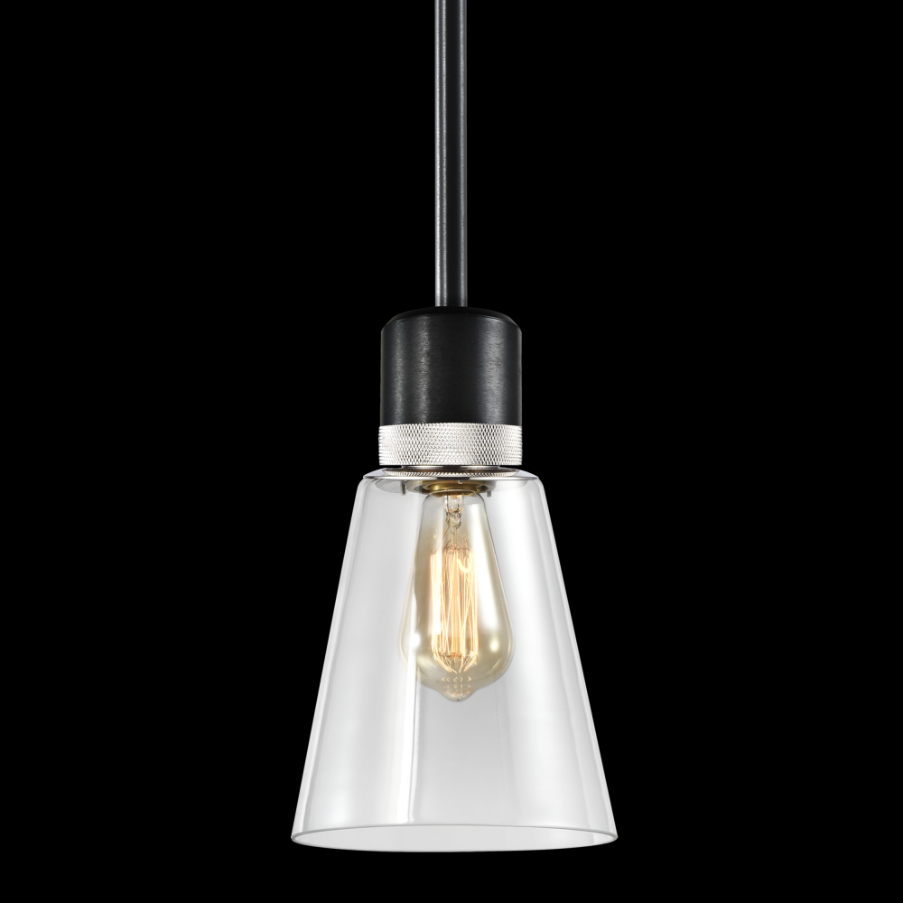 7&#34; E26 Clear Bell Glass Pendant Light, Satin Brushed Black with Nickel Metal Finish