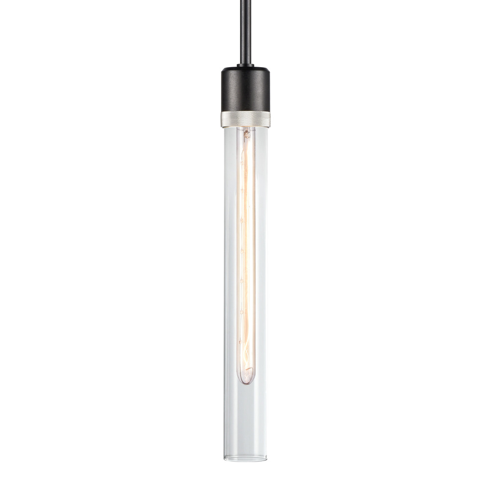 3&#34; E26 Cylindrical Pendant Light, 18&#34; Clear Glass and Satin Brushed Black with Nickel Finish