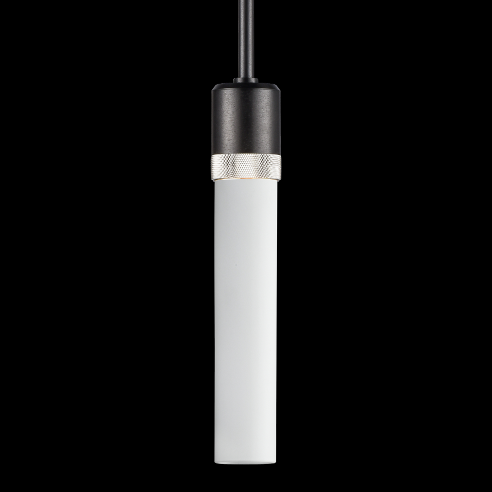 3&#34; E26 Cylindrical Pendant Light, 12&#34; Frosted Glass and Satin Brushed Black with Nickel Fini