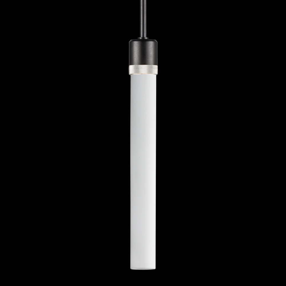 3&#34; E26 Cylindrical Pendant Light, 18&#34; Frosted Glass and Satin Brushed Black with Nickel Fini