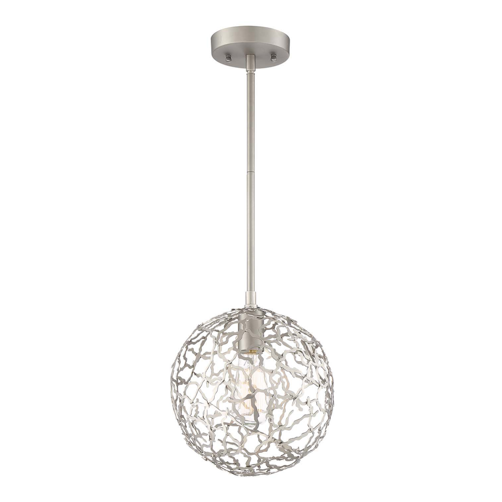 1-Light 10&#34; Organic Satin Nickel Metal Globe Pendant