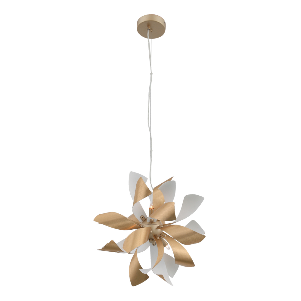 6-Light Decorative Floral Windmill Brushed Brass Pendant Light