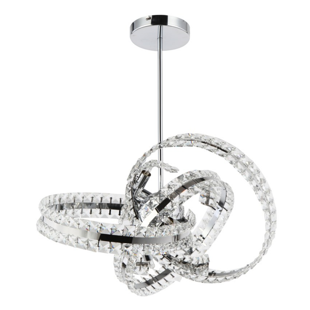 6-Light 19&#34; 3 Band Orbital Chrome Crystal Pendant Light