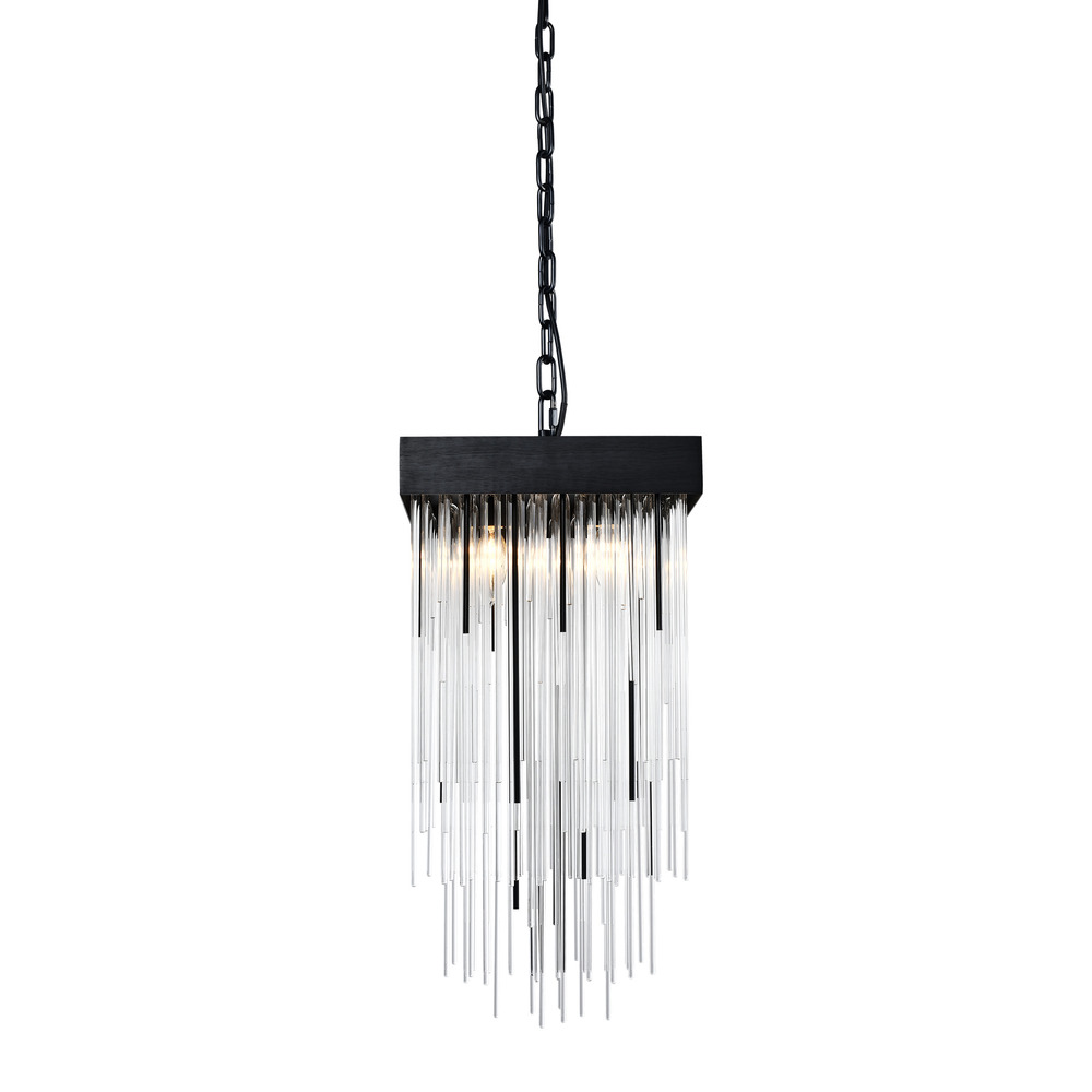 4-Light 12&#34; Square Satin Brushed Black Crystal Pendant Light