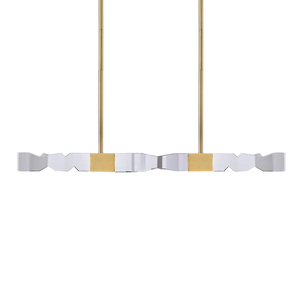 LED 3CCT 4-Light 49&#34; Unique 3&#34;x3&#34; Carved Crystals Luxury Aged Brass Linear Pendant