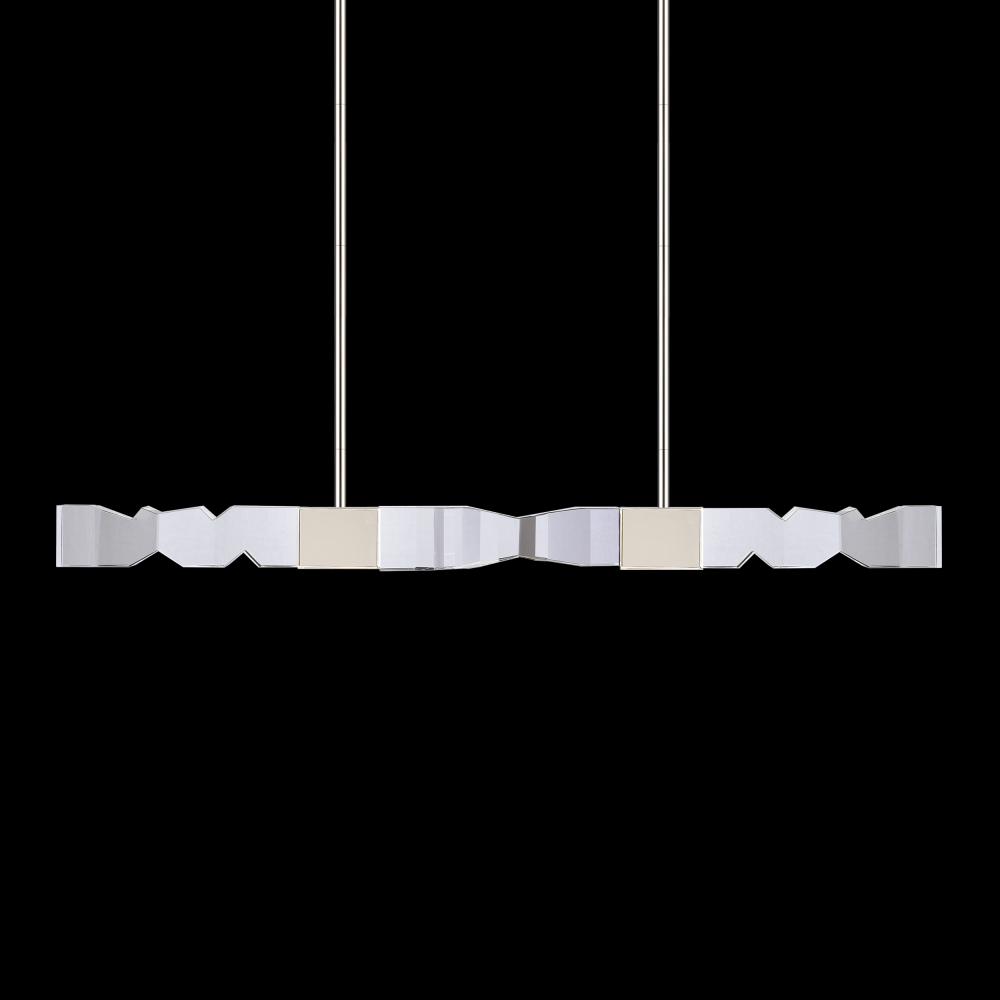 LED 3CCT 4-Light 49&#34; Unique 3&#34;x3&#34; Carved Crystals Luxury Polished Nickel Linear Pendant