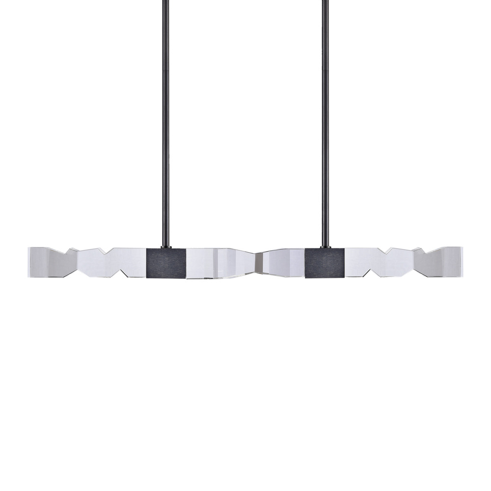 LED 3CCT 4-Light 49&#34; Unique 3&#34;x3&#34; Carved Crystals Luxury Satin Brushed Black Linear Pend