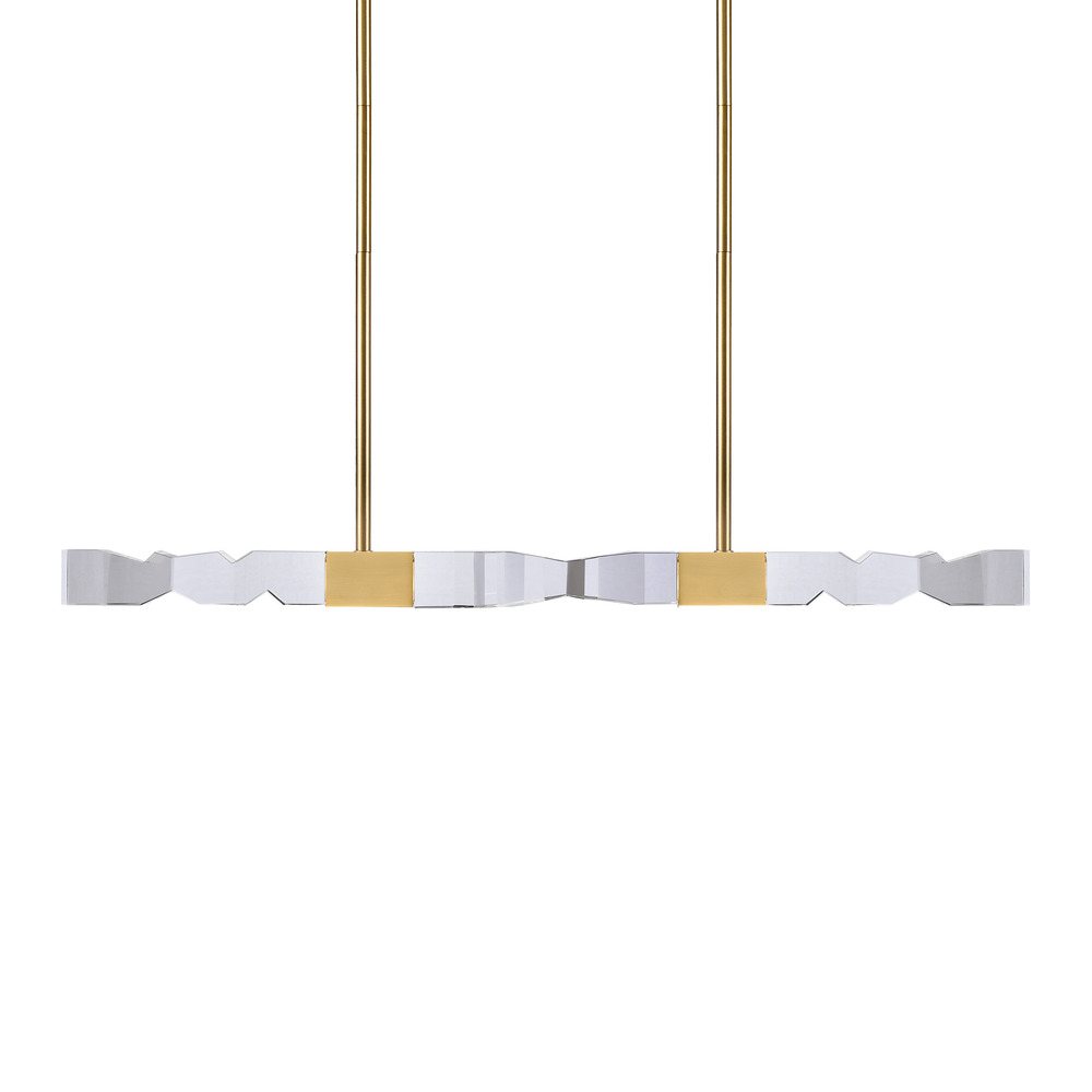 LED 3CCT 4-Light 49&#34; Unique 2&#34;x2&#34; Carved Crystals Luxury Aged Brass Linear Pendant