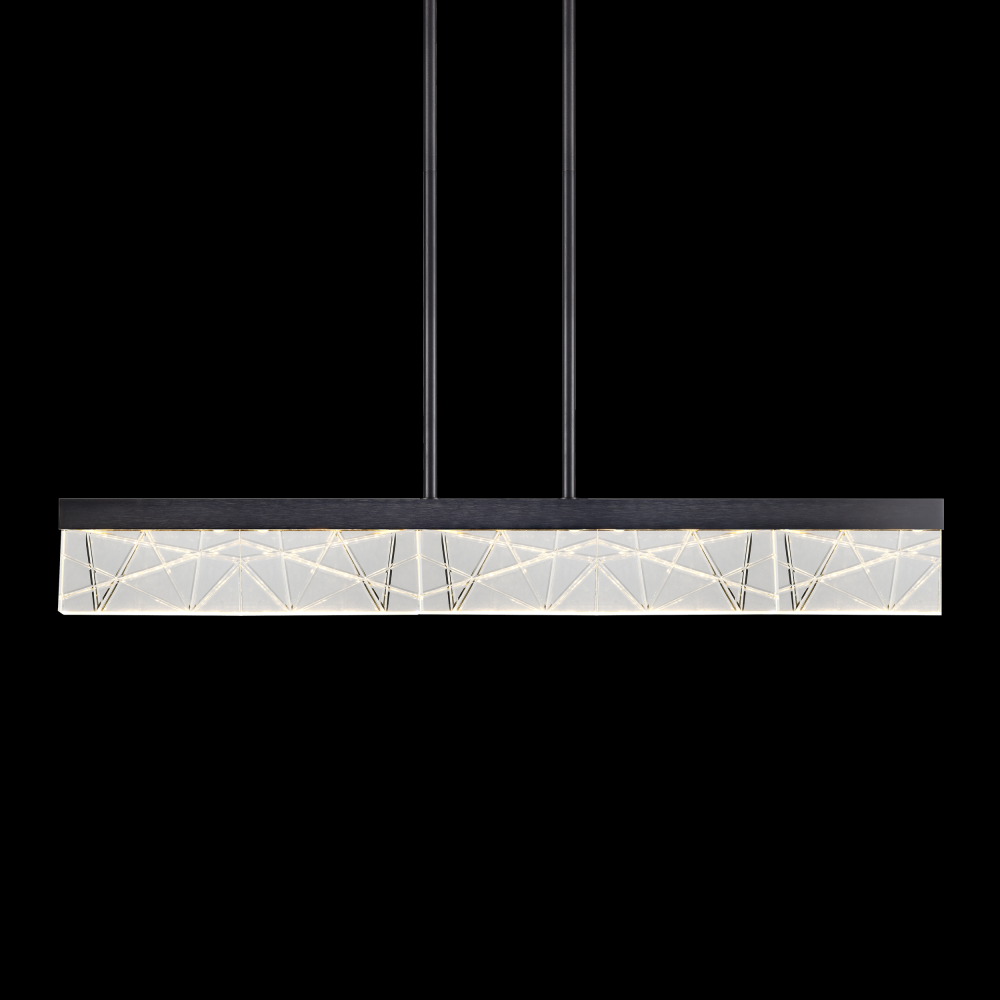 LED 3CCT 43&#34; Thick Engraved Crystals Satin Brushed Black Linear Pendant