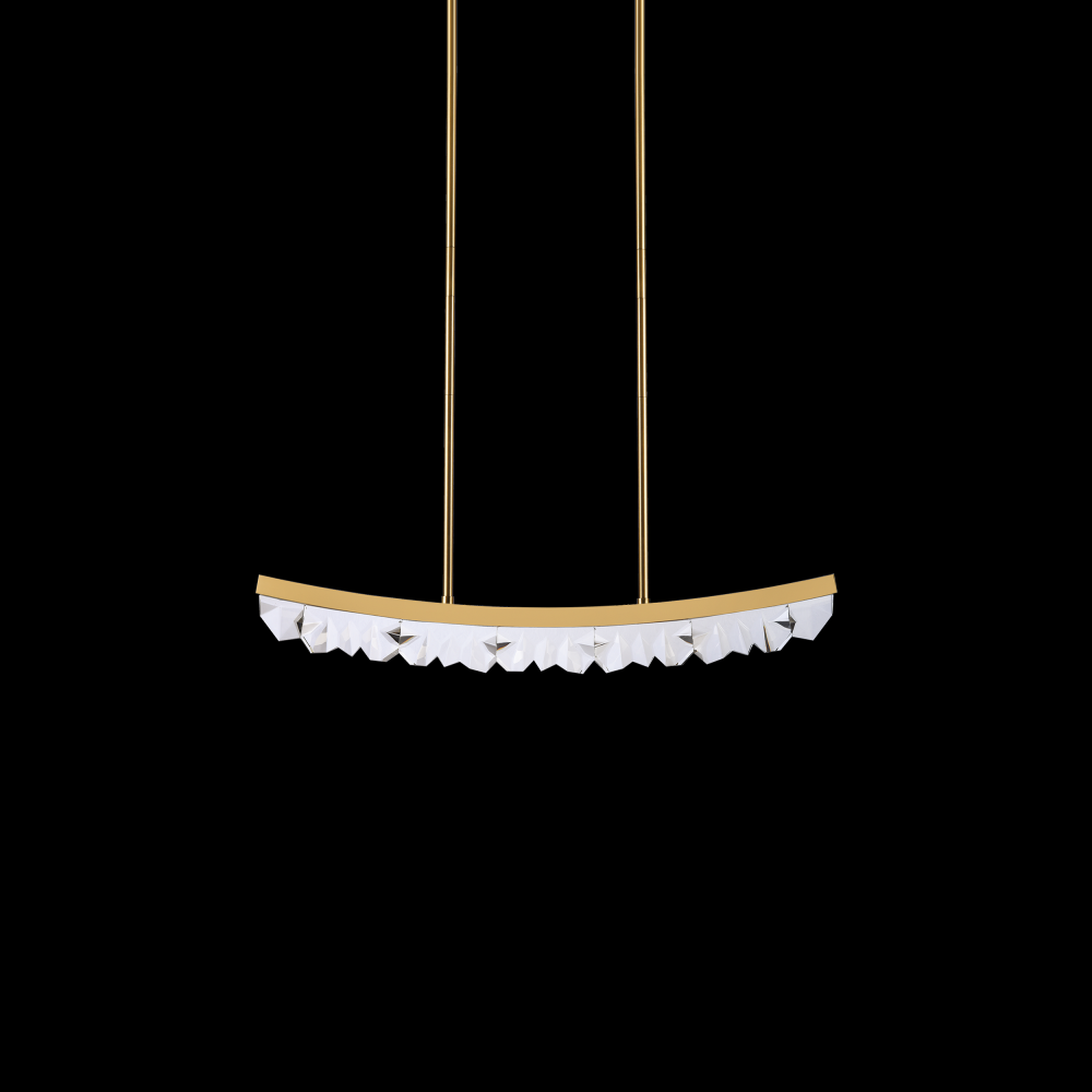 LED 3CCT 32&#34; Unique Curved Crystal Aged Brass Linear Pendant Light