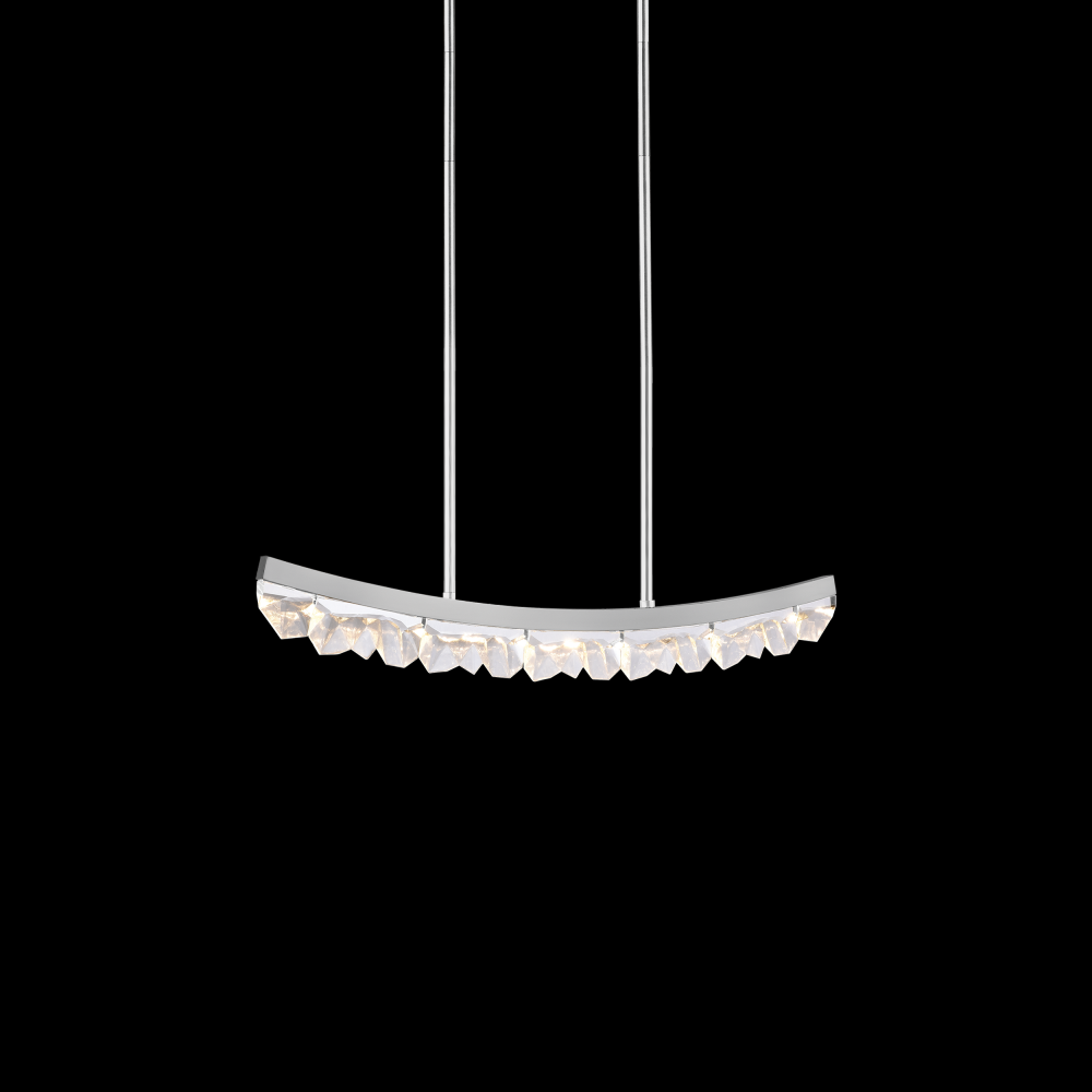 LED 3CCT 32&#34; Unique Curved Crystal Polished Nickel Linear Pendant Light