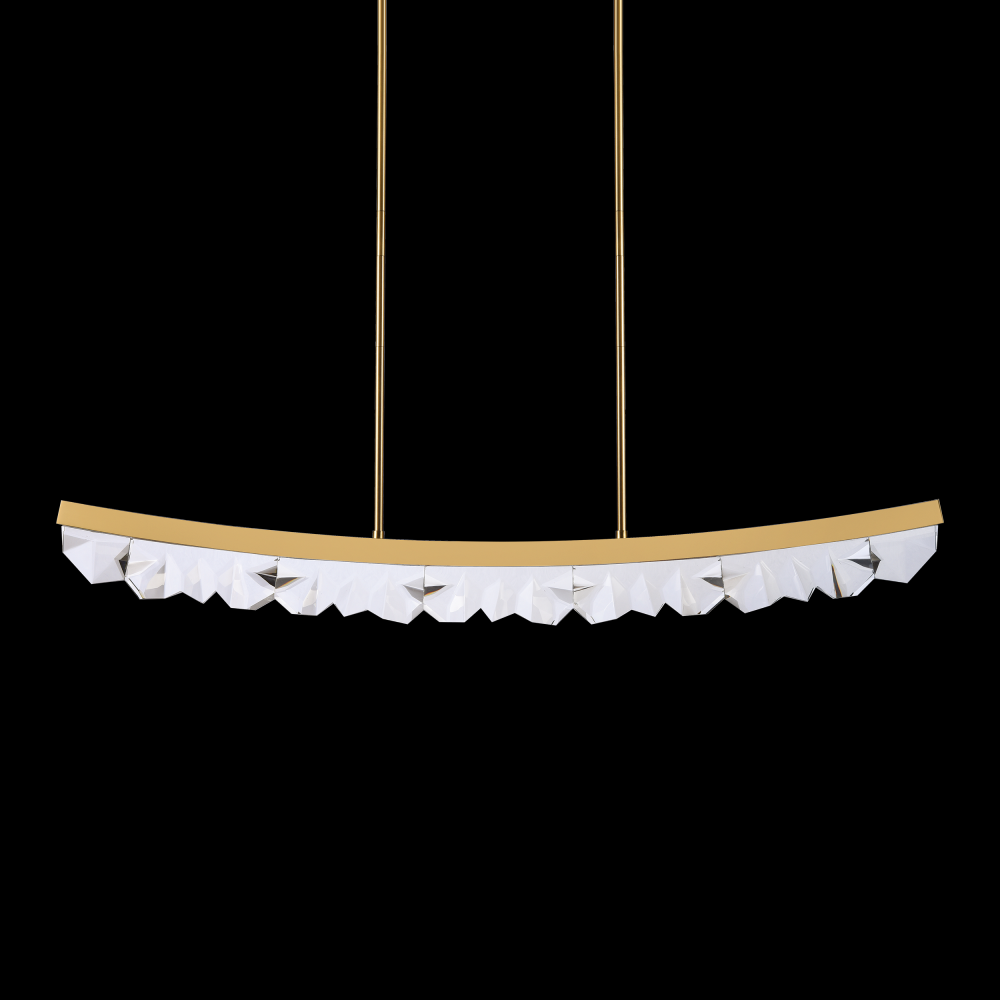 LED 3CCT 57&#34; Unique Curved Crystal Aged Brass Linear Pendant Light