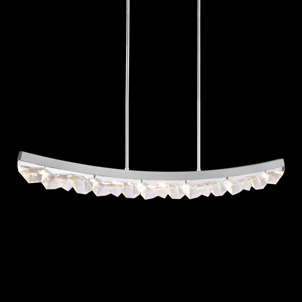 LED 3CCT 57&#34; Unique Curved Crystal Polished Nickel Linear Pendant Light