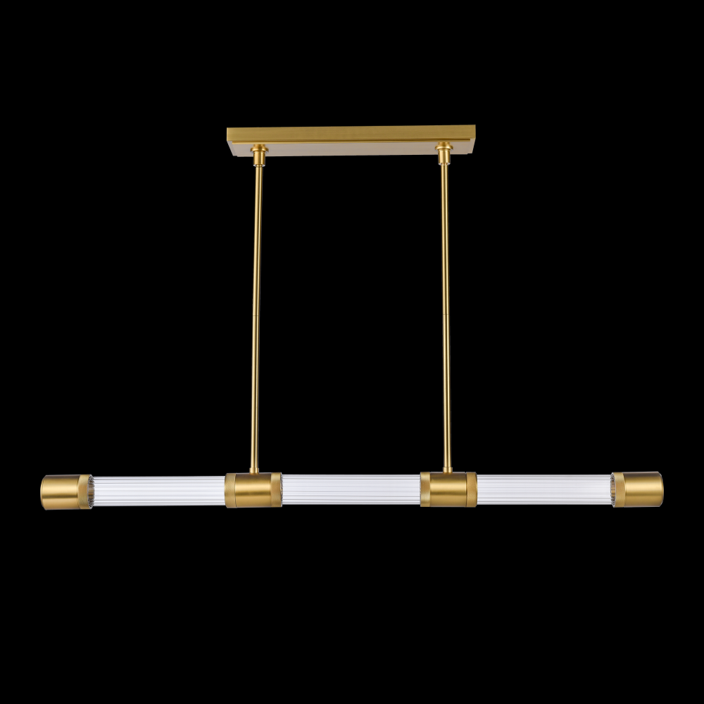 48&#34; LED 3CCT Sleek Linear Pendant, Clear Fluted Glass Shades and Aged Brass Finish