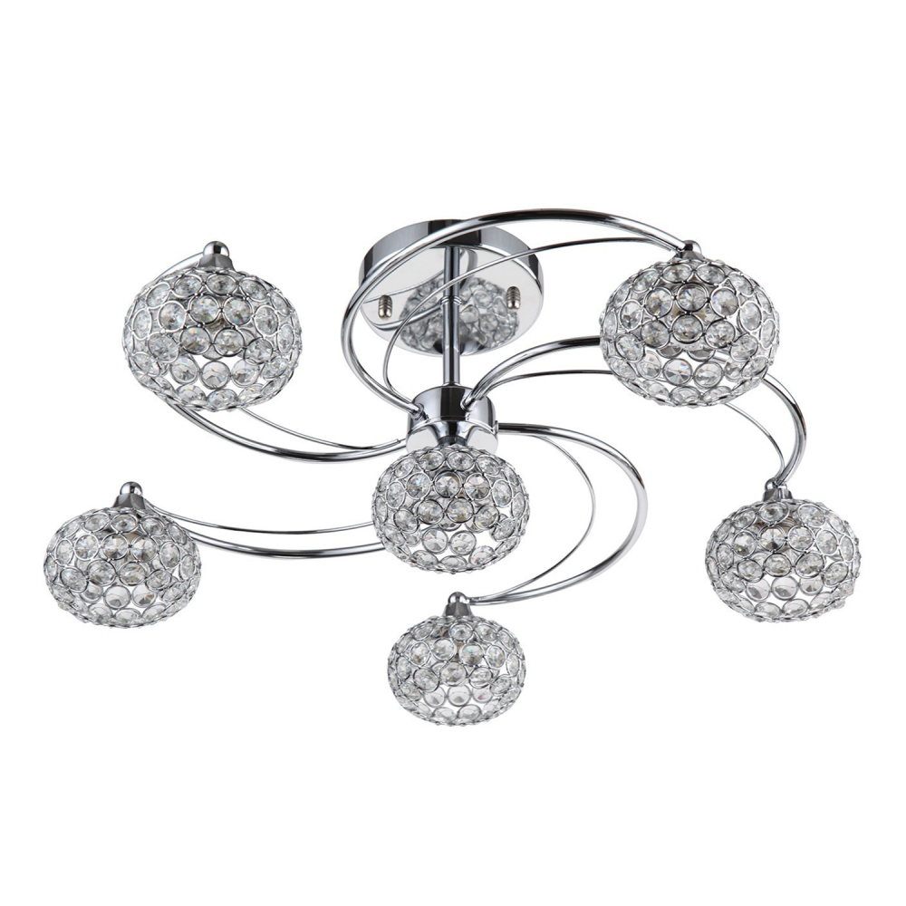 6-Light 23&#34; Swirling Crystal Globe Semi-Flush Mount