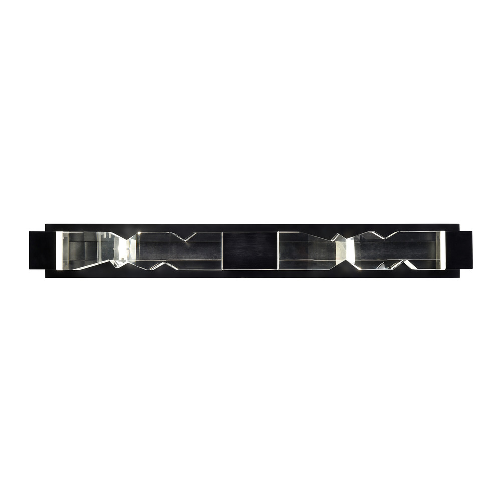 LED 3CCT 4-Light 36&#34; Unique 3&#34;x3&#34; Carved Crystals Luxury Satin Brushed Black Linear Vani