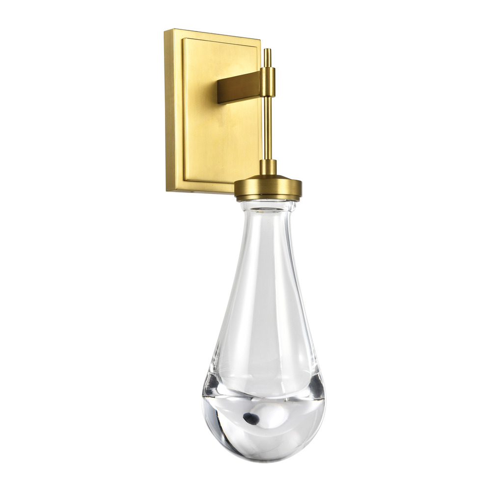 LED 3CCT 1-Light Heavy Clear Rain Drop Glass Aged Brass Vertical Wall Sconce