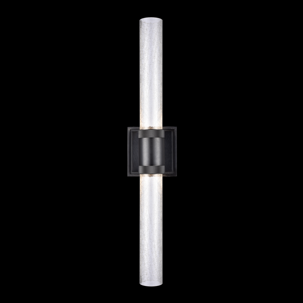 LED 3CCT Duo Wall Sconce, 12&#34; Crackled Glass and Satin Brushed Black Finish