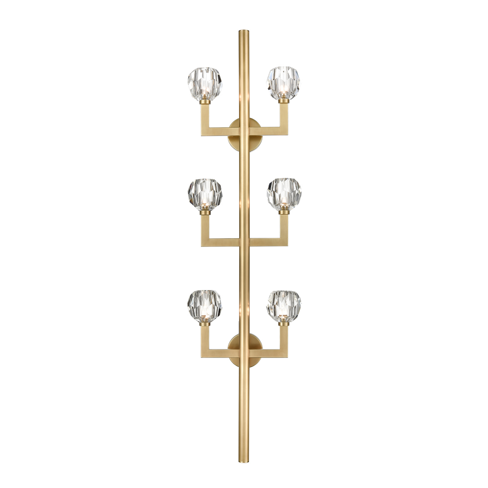 6-Light 60&#34; Aged Brass Oversized Vertical Crystal Wall Sconce