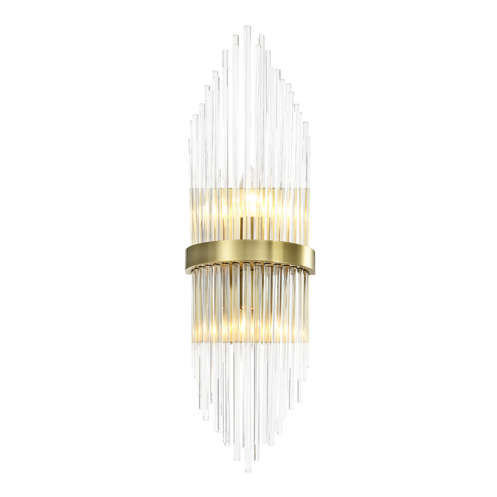 2-Light 24&#34; Sleek Aged Brass Banded Vertical Crystal Wall Sconce
