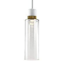 ZEEV Lighting P11702-LED-MW-K-AGB-G15 - 6" LED 3CCT Cylindrical Drum Pendant Light, 18" Clear Glass and Matte White with Brass Metal