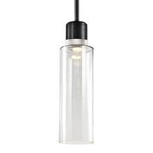 ZEEV Lighting P11704-LED-SBB-K-PN-G15 - 6" LED 3CCT Cylindrical Drum Pendant Light, 18" Clear Glass and Satin Brushed Black with Nic