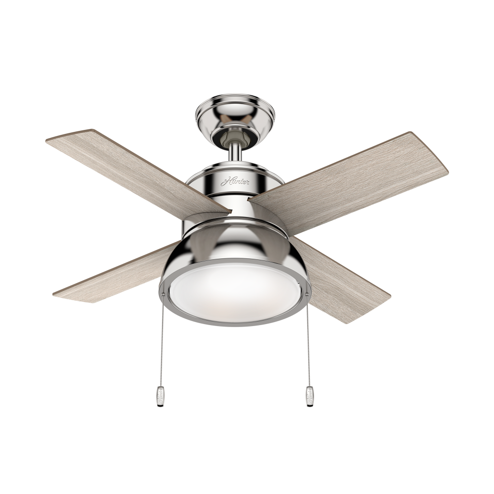 Hunter 36 inch Loki Polished Nickel Ceiling Fan with LED Light Kit and Pull Chain