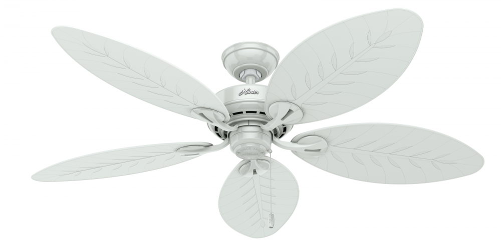 Hunter 54 inch Bayview White Damp Rated Ceiling Fan and Pull Chain