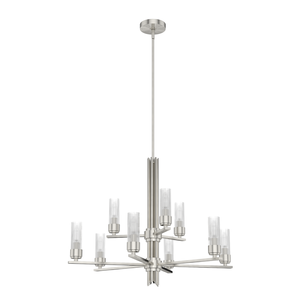 Hunter Gatz Brushed Nickel with Clear Glass 9 Light Chandelier Ceiling Light Fixture