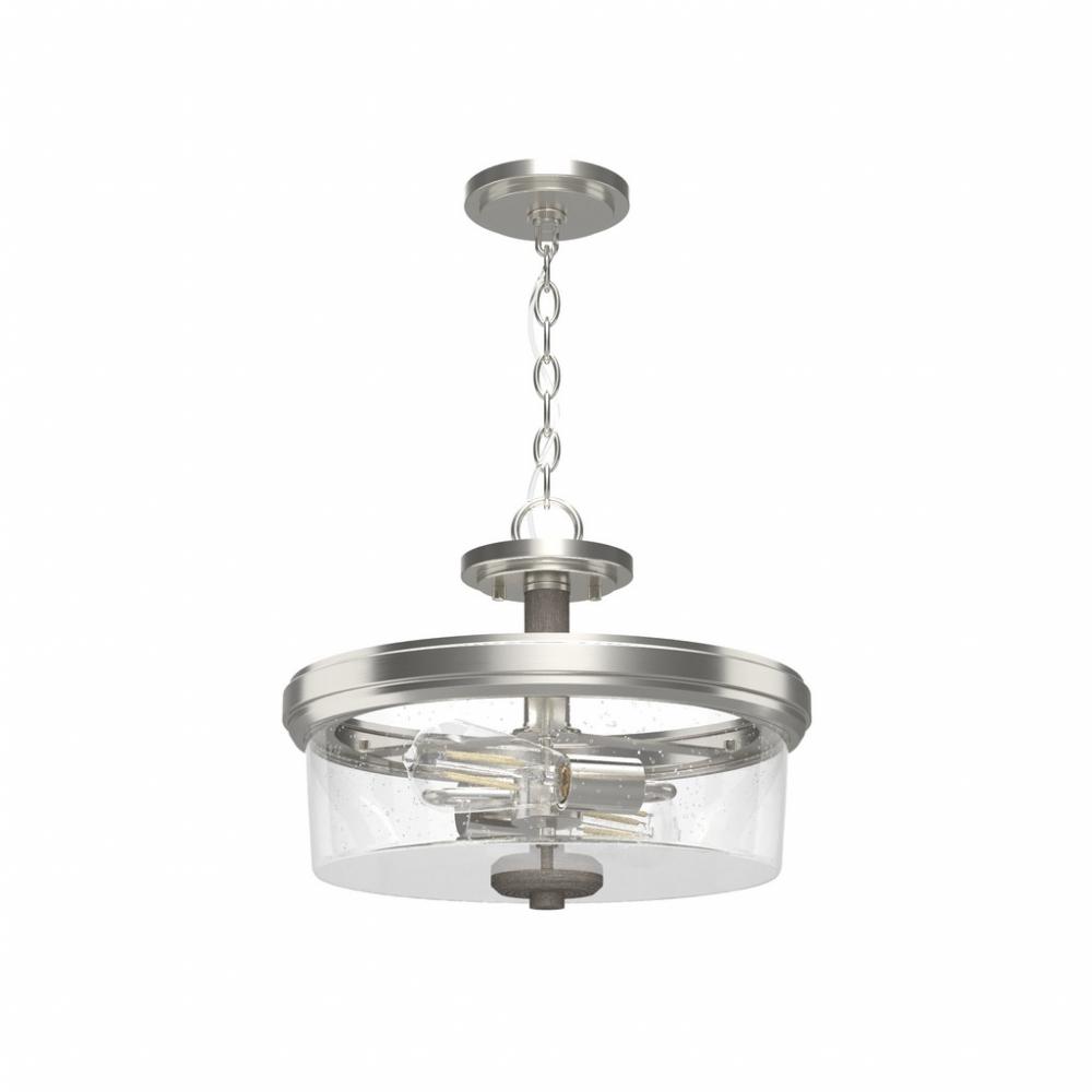 Hunter River Mill Brushed Nickel and Gray Wood with Seeded Glass 2 Light Flush Mount Ceiling Light F