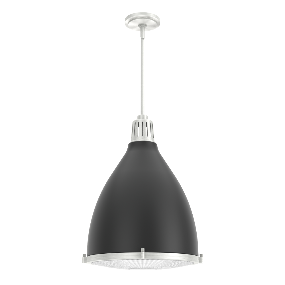 Hunter Bluff View Flat Matte Black and Brushed Nickel with Clear Holophane Glass 3 Light Pendant Cei