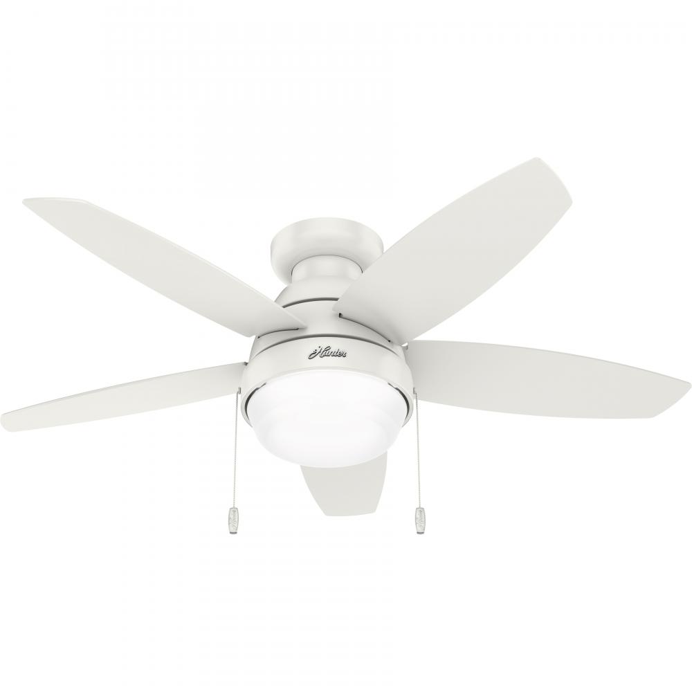Hunter 44 inch Lilliana Fresh White Low Profile Ceiling Fan with LED Light Kit and Pull Chain