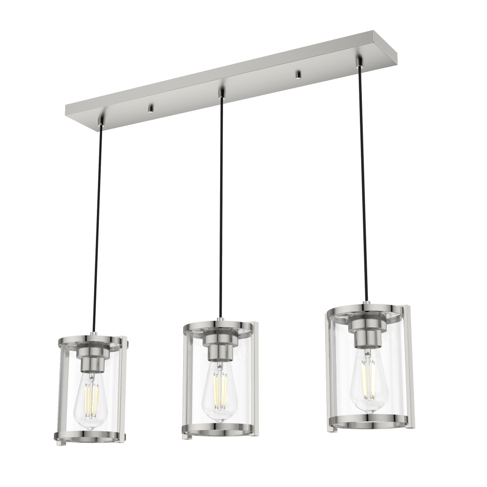 Hunter Astwood Polished Nickel with Clear Glass 3 Light Pendant Cluster Ceiling Light Fixture