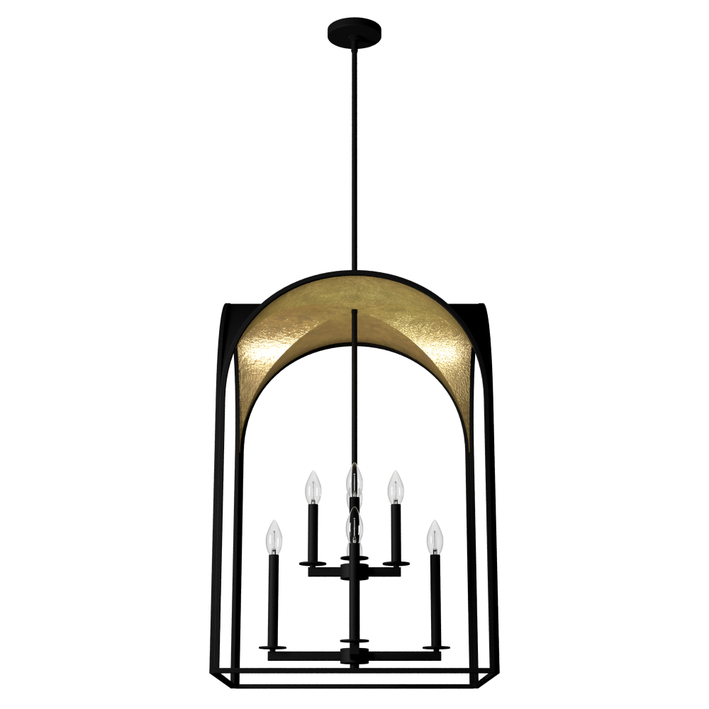 Hunter Dukestown Natural Black Iron and Gold Leaf 8 Light Pendant Ceiling Light Fixture