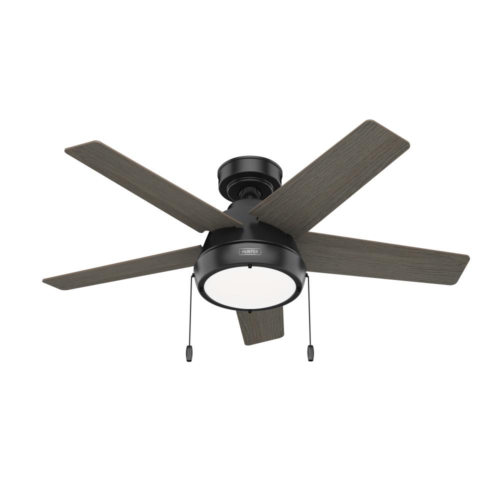 Hunter 44 inch Burroughs Matte Black Ceiling Fan with LED Light Kit and Pull Chain