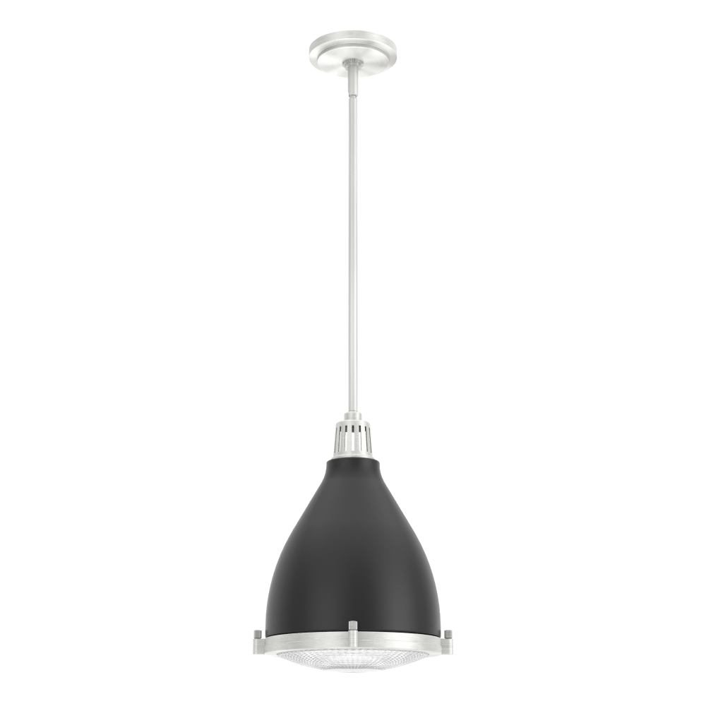 Hunter Bluff View Flat Matte Black and Brushed Nickel with Clear Holophane Glass 1 Light Pendant Cei