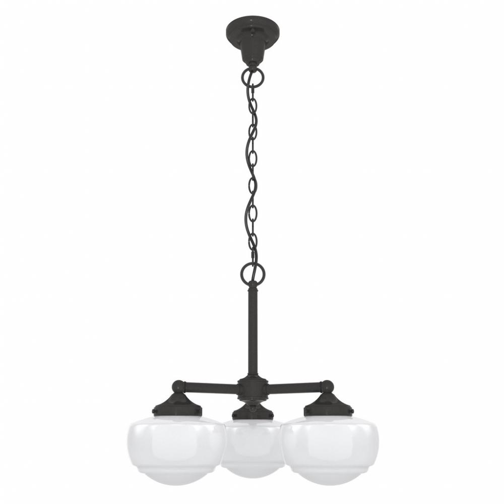 Hunter Saddle Creek Noble Bronze with Cased White Glass 3 Light Chandelier Ceiling Light Fixture