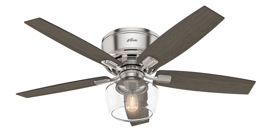 Hunter 52 inch Bennett Brushed Nickel Low Profile Ceiling Fan with LED Light Kit and Handheld Remote