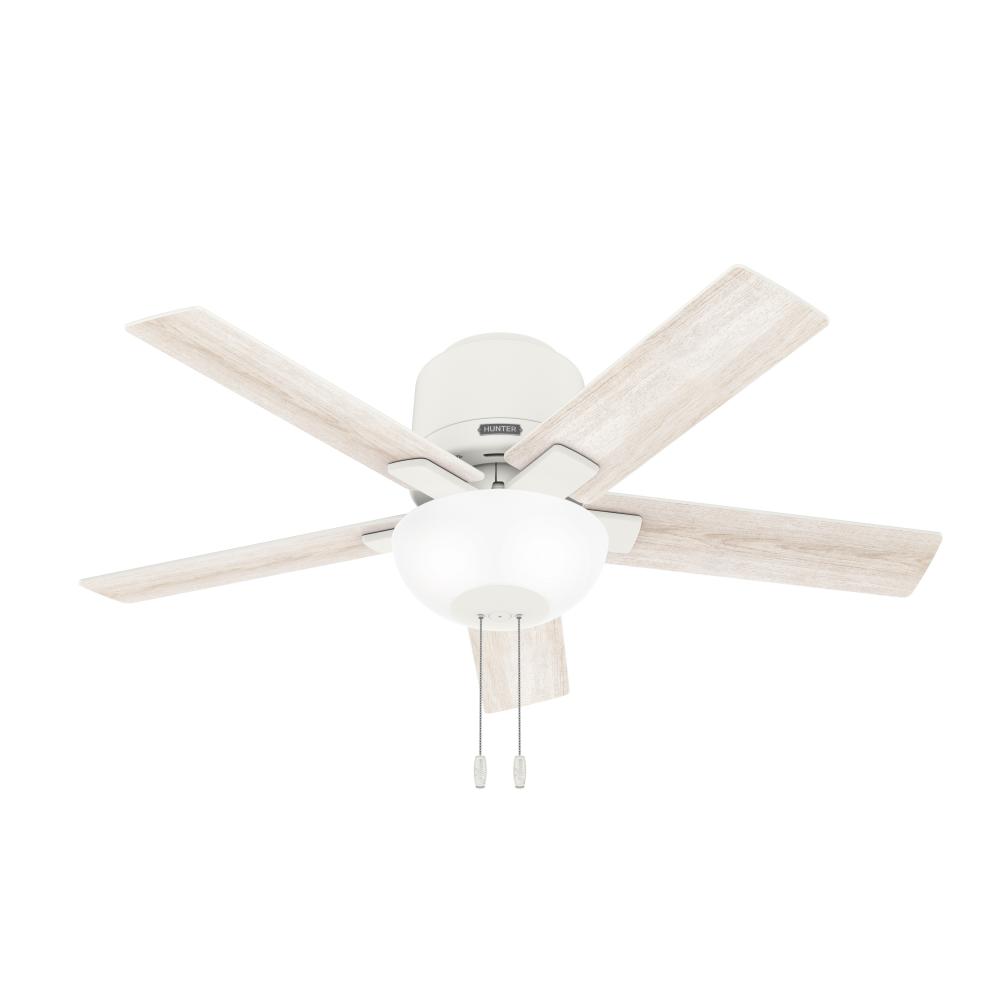 Hunter 44 inch Fitzgerald Matte White Low Profile Ceiling Fan with LED Light Kit and Pull Chain