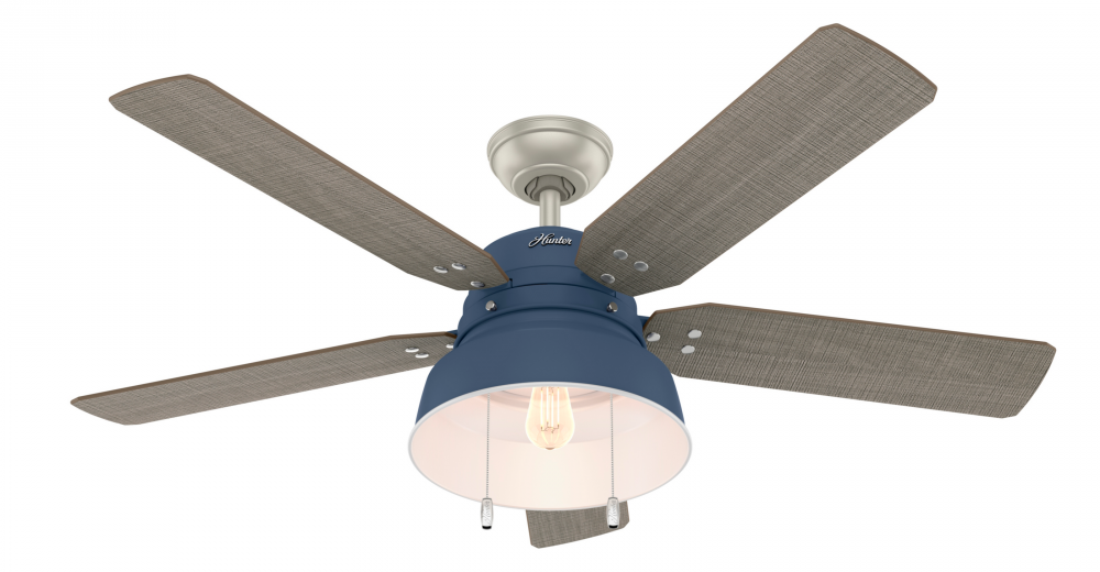 Hunter 52 inch Mill Valley Indigo Blue Damp Rated Ceiling Fan with LED Light Kit and Pull Chain