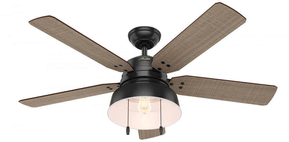 Hunter 52 inch Mill Valley Matte Black Damp Rated Ceiling Fan with LED Light Kit and Pull Chain