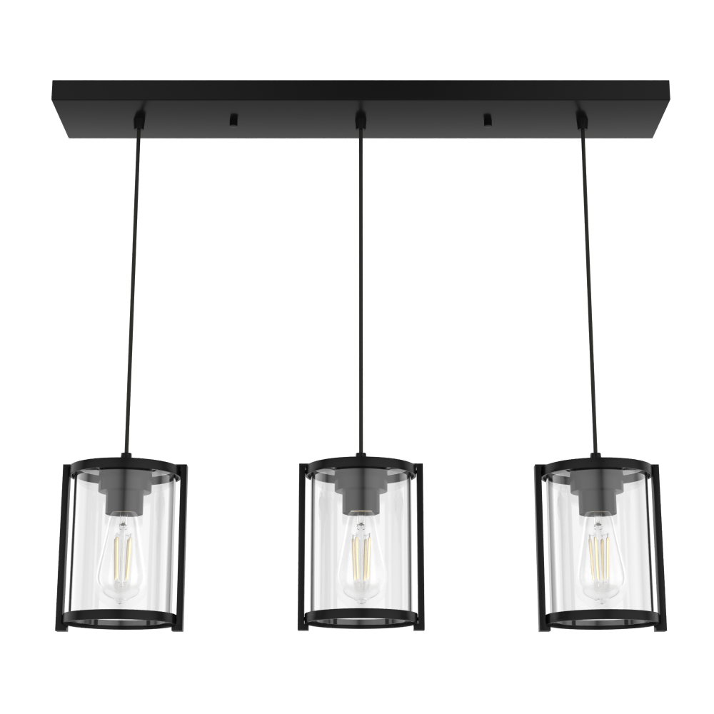 Hunter Astwood Matte Black with Clear Glass 3 Light Pendant Cluster Ceiling Light Fixture