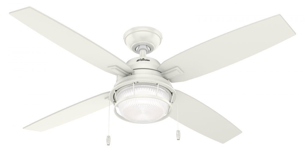 Hunter 52 inch Ocala Fresh White Damp Rated Ceiling Fan with LED Light Kit and Pull Chain